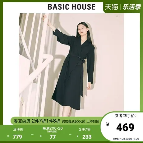 Basic House/百家好2021春秋韩风气质收腰黑色衬衫连衣裙HVOP521H图片