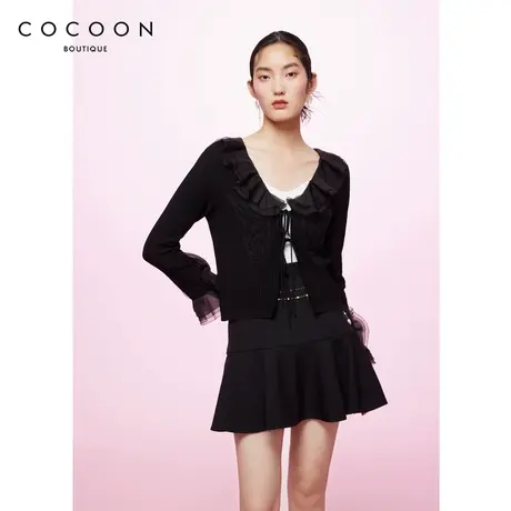 商场同款时尚上衣2023春新款浪漫气质翻领领俏皮减龄毛针织衫商品大图