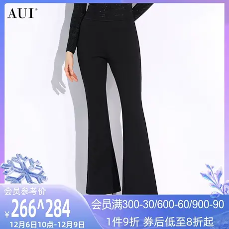AUI黑色职业高腰显瘦西装长裤女2023秋冬新款气质微喇叭裤子加厚商品大图