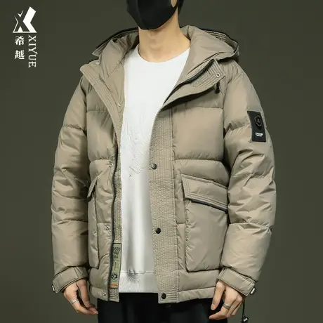 希越冬季加厚羽绒棉服外套男潮牌大口袋连帽夹克宽松大码男士棉袄商品大图