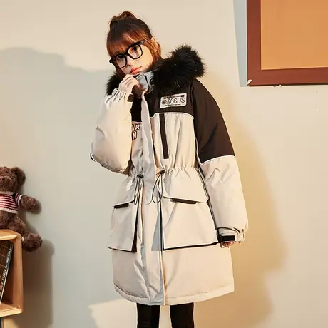 唐狮连帽毛领中长款羽绒服女冬新款工装户外派克服保暖羽绒服外套图片