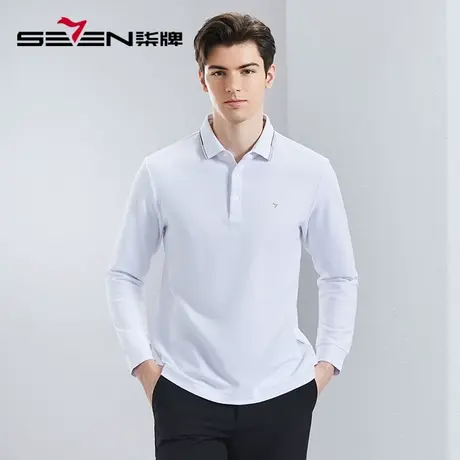 【不变形领】柒牌长袖polo衫男2024春季新款商务休闲百搭翻领T恤商品大图