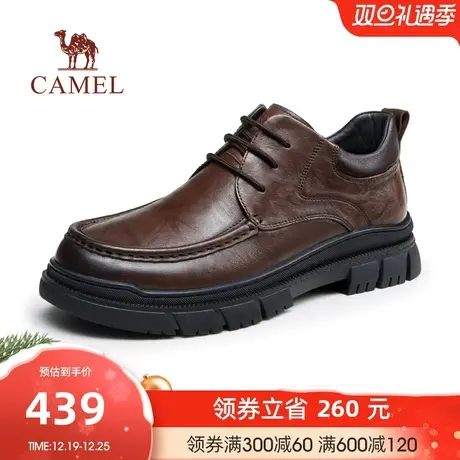 骆驼2023秋冬新款加绒保暖手抓花牛皮耐折止滑厚底休闲商务鞋男士商品大图