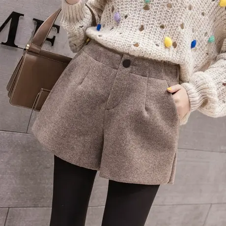 短裤女2023秋冬新款韩版学生高腰休闲宽松毛呢阔腿裤子靴裤外穿女图片
