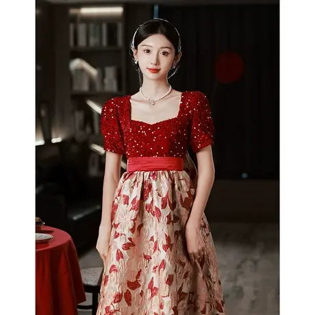 敬酒服新娘2023新款女酒红色结婚订婚晚礼服高端轻奢小众亮片长款商品大图