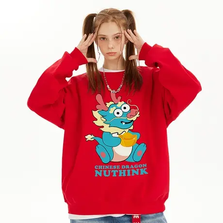 Nuthink国潮保暖420g重磅龙年套头卫衣潮牌男春季情侣打底衫上衣商品大图