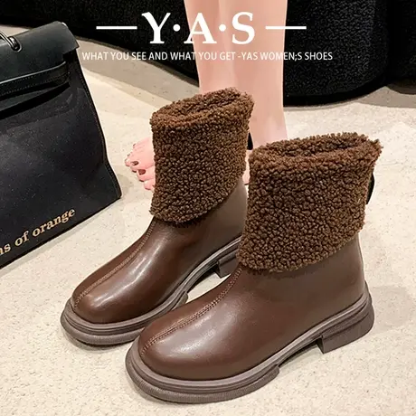 粗跟短靴女英伦风百搭2024新款秋冬韩版网红瘦瘦靴软皮低跟马丁靴图片