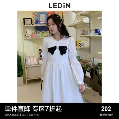 乐町蝴蝶结连衣裙早秋女白色衬衫裙C5FAC3C03商品大图