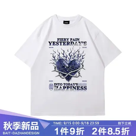 短袖oversize t恤男朋克高街暗黑风爱心情侣装2023夏天新款衣服女商品大图