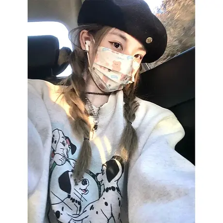 oversize美式复古卫衣女秋冬加绒加厚ins潮牌设计感宽松大码上衣图片