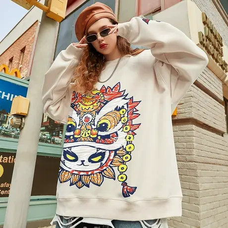 醒狮卫衣男圆领潮牌国潮中国风熊猫外套新年2023本命年卫衣加绒商品大图