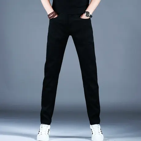 2024男士新款牛仔裤子简约黑色修身百搭烫钻印花小脚裤男潮牌春夏商品大图