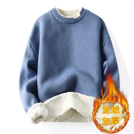 圆领毛衣男秋冬季新款假两件打底针织衫加绒加厚保暖线衣外套潮流商品大图