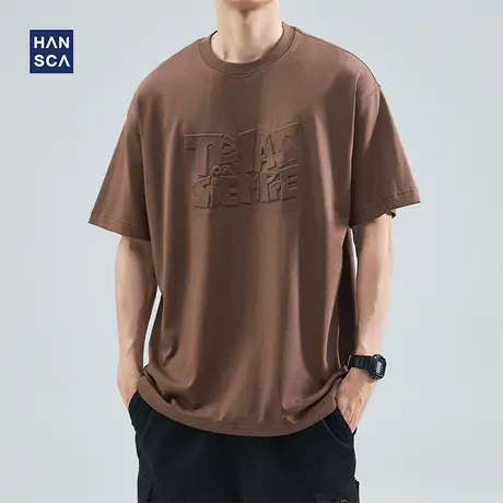 hansca 圆领短袖潮牌男夏季新款美式休闲宽松百搭纯棉印花半袖t恤商品大图
