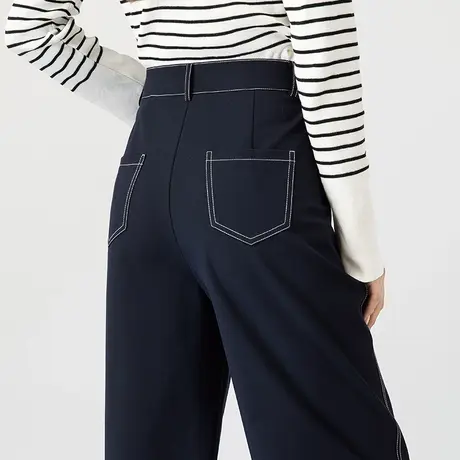 深蓝色仿牛仔阔腿裤女2024新款郑州女裤休闲裤香蕉镰刀裤高腰直筒商品大图