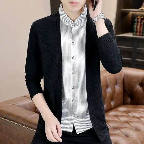 秋季毛衣男士假两件开衫帅气披风潮流韩版带领针织秋装外套上衣服商品大图