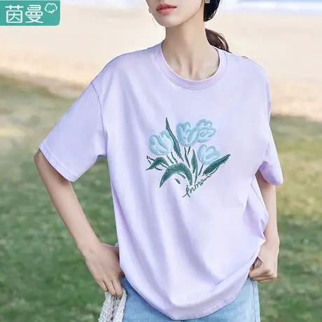 茵曼旗舰店官方文艺短袖T恤女装2024年夏季新款纯棉薄款时尚上衣图片