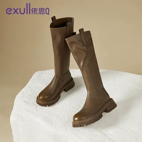 exull/依思Q粗跟长筒靴女2023新款简约风女秋冬长靴女子瘦瘦靴子图片