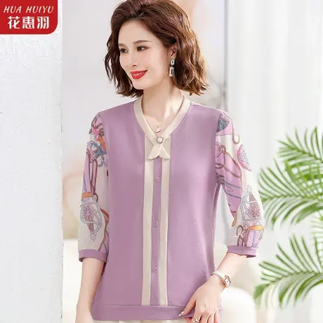 妈妈夏装洋气七分袖上衣2023新款中年女士小衫中老年春装T恤衣服商品大图