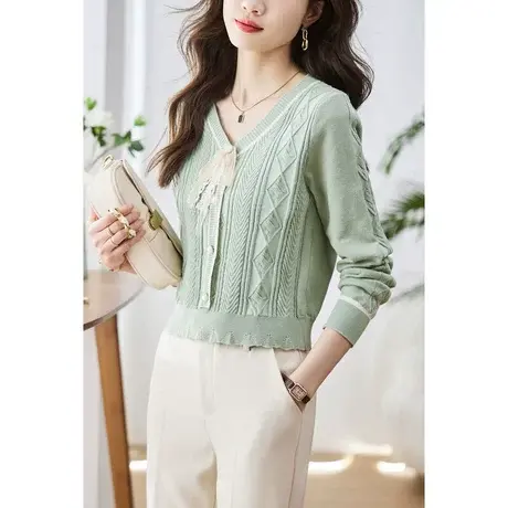 时尚气质淑女套头针织衫2023年春季新款温柔甜美显瘦V领打底上衣商品大图