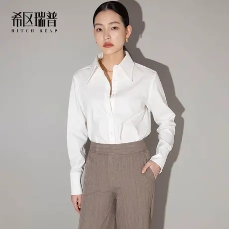 希区瑞普高级感白色衬衫女2023春季款设计感小众气质尖领衬衣上衣商品大图