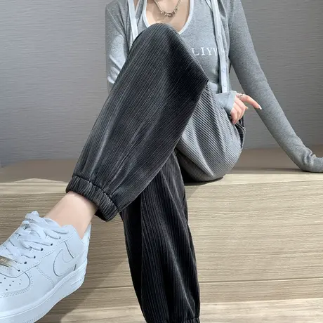 雪尼尔运动裤女春秋2023新款垂感阔腿裤很仙的卫裤束脚宽松灯笼裤图片