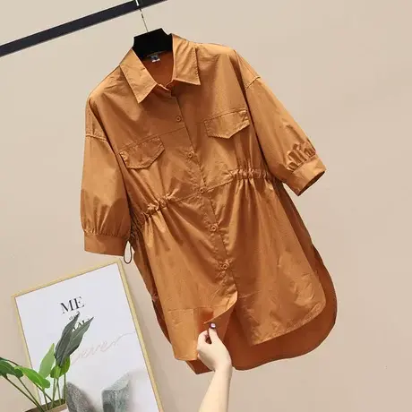 衬衣女春夏2023收腰中长款衬衫前短后长休闲百搭时尚宽松外套上衣商品大图