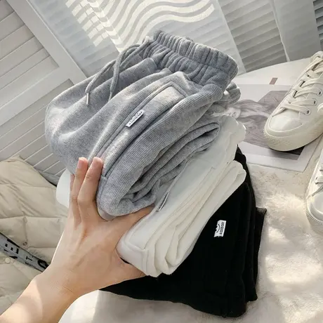 加绒裤子女秋冬外穿宽松小个子卫裤直筒休闲运动哈伦束脚裤潮ins图片