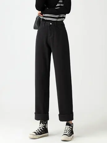 清仓捡漏百搭韩版2023春秋季ins风高腰宽松阔腿直筒牛仔裤女潮流商品大图