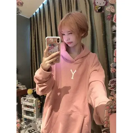 连帽卫衣女薄款春秋2022新款宽松慵懒国潮oversize小众设计感外套图片