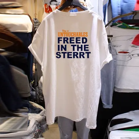 hiphop纯棉短袖t恤女潮牌大码女装夏天美式宽松设计感学院风上衣商品大图