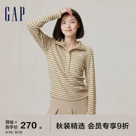 Gap女装秋季2023新款LOGO半开襟高领罗纹针织衫755917洋气长袖图片