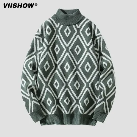 VIISHOW秋冬男套头打底针织衫青年学生半高领保暖纯色简约毛衣商品大图