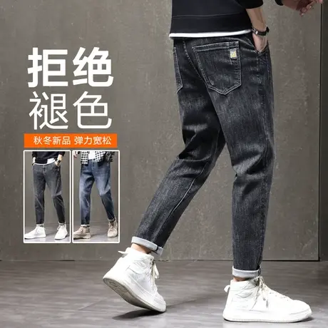黑灰色工装牛仔长裤男士宽松直筒秋季休闲男裤子2023年新款秋冬季商品大图