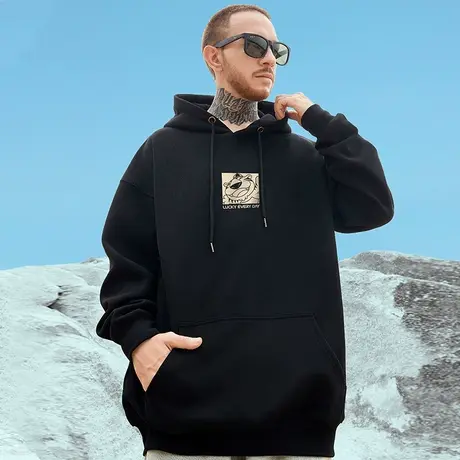 秋冬卫衣2023新款情侣加肥加大男连帽加绒潮牌简约外套加大码男装商品大图