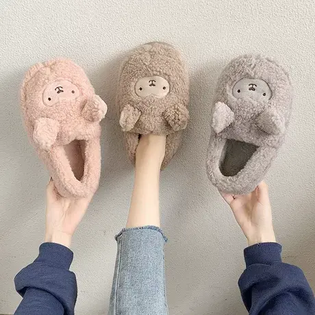 冬天室内居家拖鞋男女情侣可爱毛绒小羊家居保暖毛茸茸棉拖鞋家用商品大图