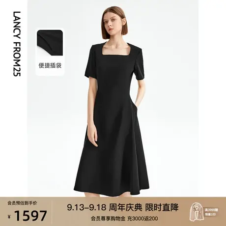 朗姿法式复古显瘦气质连衣裙独特别致小黑裙女2023年夏季新款长裙图片