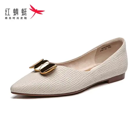 红蜻蜓女鞋春秋款尖头浅口平底鞋时尚休闲软底工作鞋妈妈鞋孕妇鞋图片