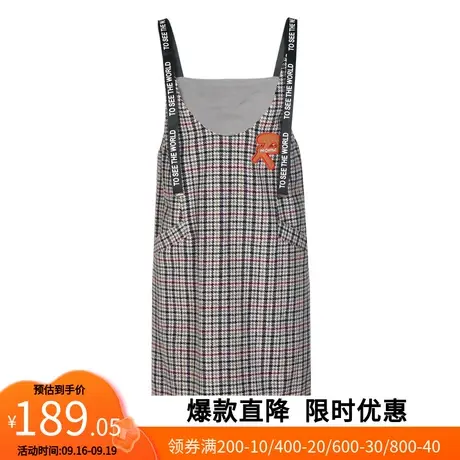 【艾格】2023春季新款女装背带连衣裙口袋设计休闲字母格子背带裙图片