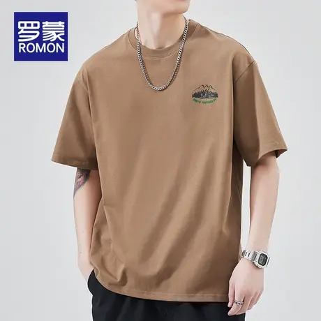 罗蒙夏季小圆领短袖t恤男2023新款高品质印花上衣纯棉大码衣服潮图片
