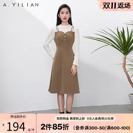 阿依莲假两件蕾丝拼接新品显身材连衣裙秋季2023新款女装修身显瘦图片