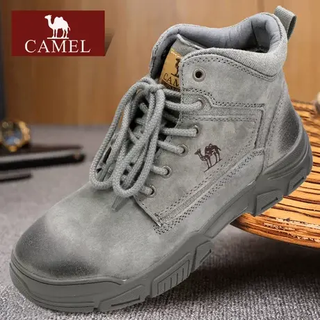 Camel/骆驼男鞋秋冬季新款圆头牛皮系带高帮男式户外休休闲短靴子图片