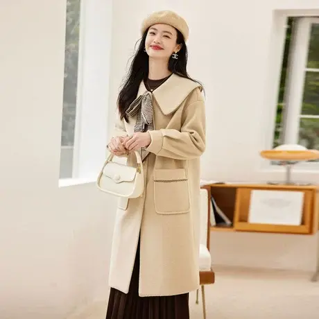 时尚气质长款毛呢大衣2022年冬季新款温柔优雅淑女显瘦中长款大衣商品大图