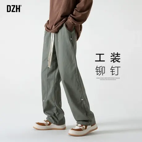 男士直筒休闲裤男2023秋季新款潮牌军绿色裤子美式工装裤运动长裤商品大图