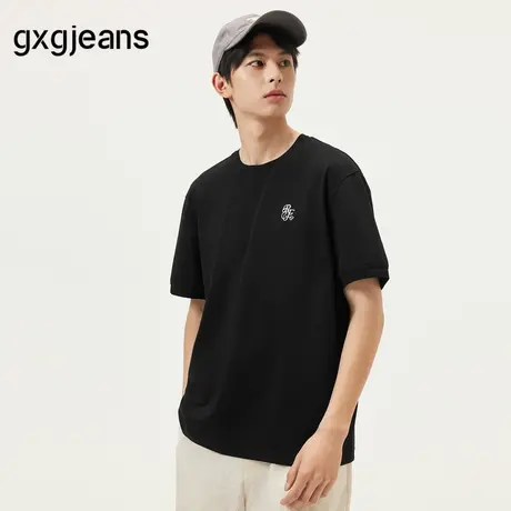 gxg.jeans男装  黑色潮流刺绣基础宽松圆领短袖T恤男 25年夏新品图片