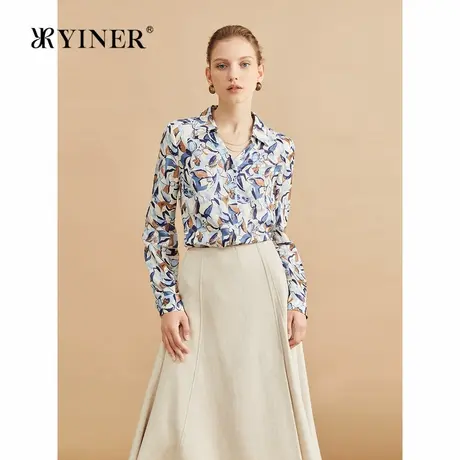 【木兰花系列】YINER音儿2024冬新款优雅丝光羊毛海鸥领衬衫上衣商品大图