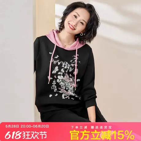 简涵春季新款小个子显高时尚套头卫衣宽松休闲减龄洋气正肩上衣商品大图