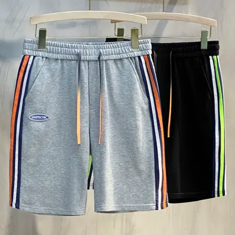 夏季新款男士短裤宽松直筒潮牌ins休闲条纹薄款外穿运动五分裤子商品大图