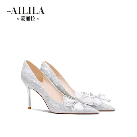 爱丽拉银色法式水晶结婚鞋女2023新款主婚纱新娘高跟鞋小众高级感图片