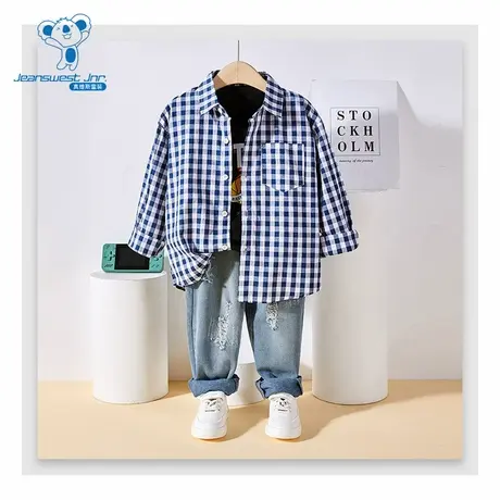 DQ真维斯男童春季新款简约舒适潮酷中大童男孩格子长袖衬衫商品大图